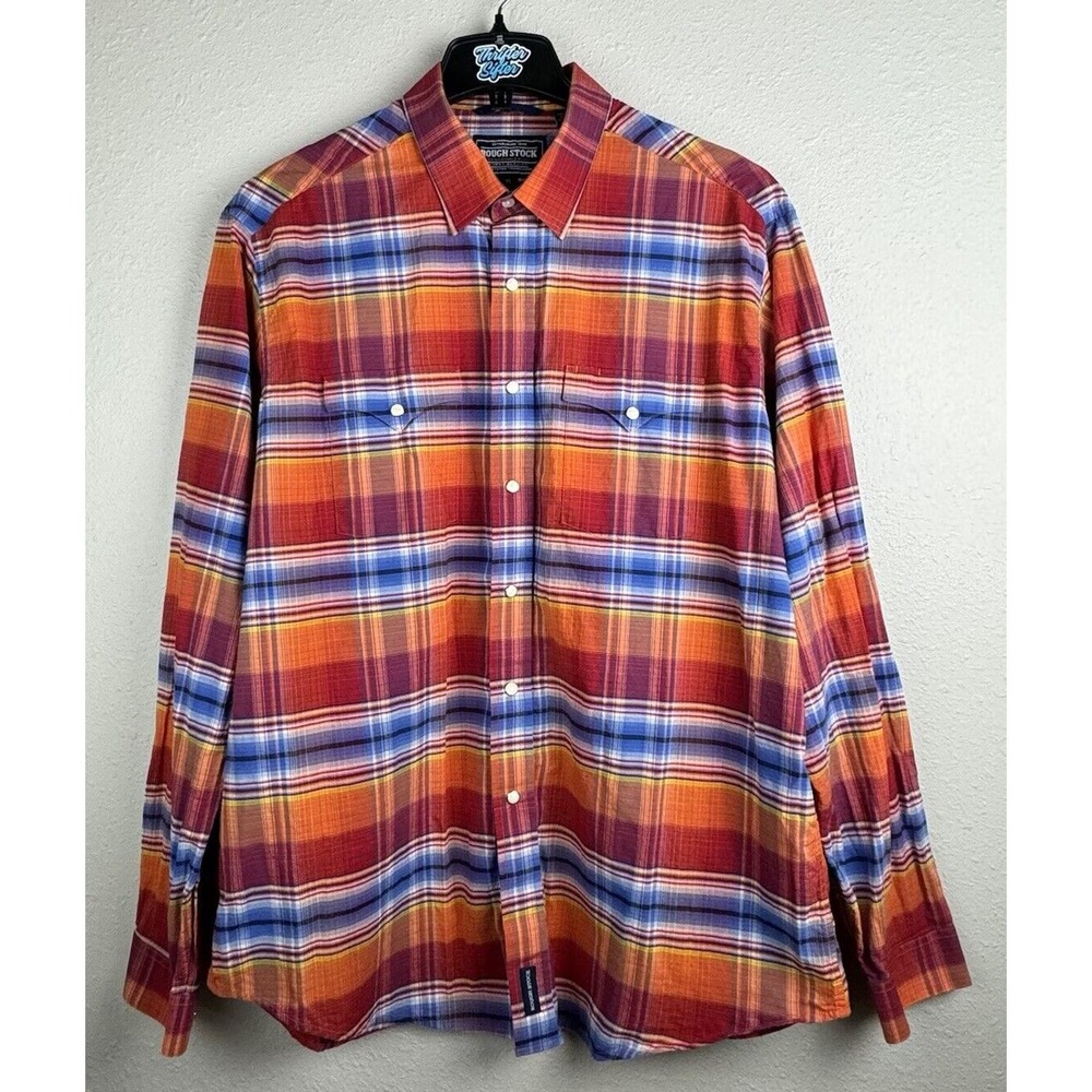 Panhandle Slim Rough Stock XL Red/Blue Plaid Long Sleeve Pearl Snap Button Shirt